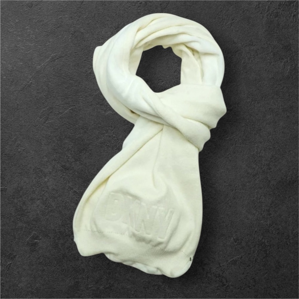 NWT DKNY Women’s Ivory‎ Debossed Logo Scarf Knit Velour Gift Stocking Stuffer